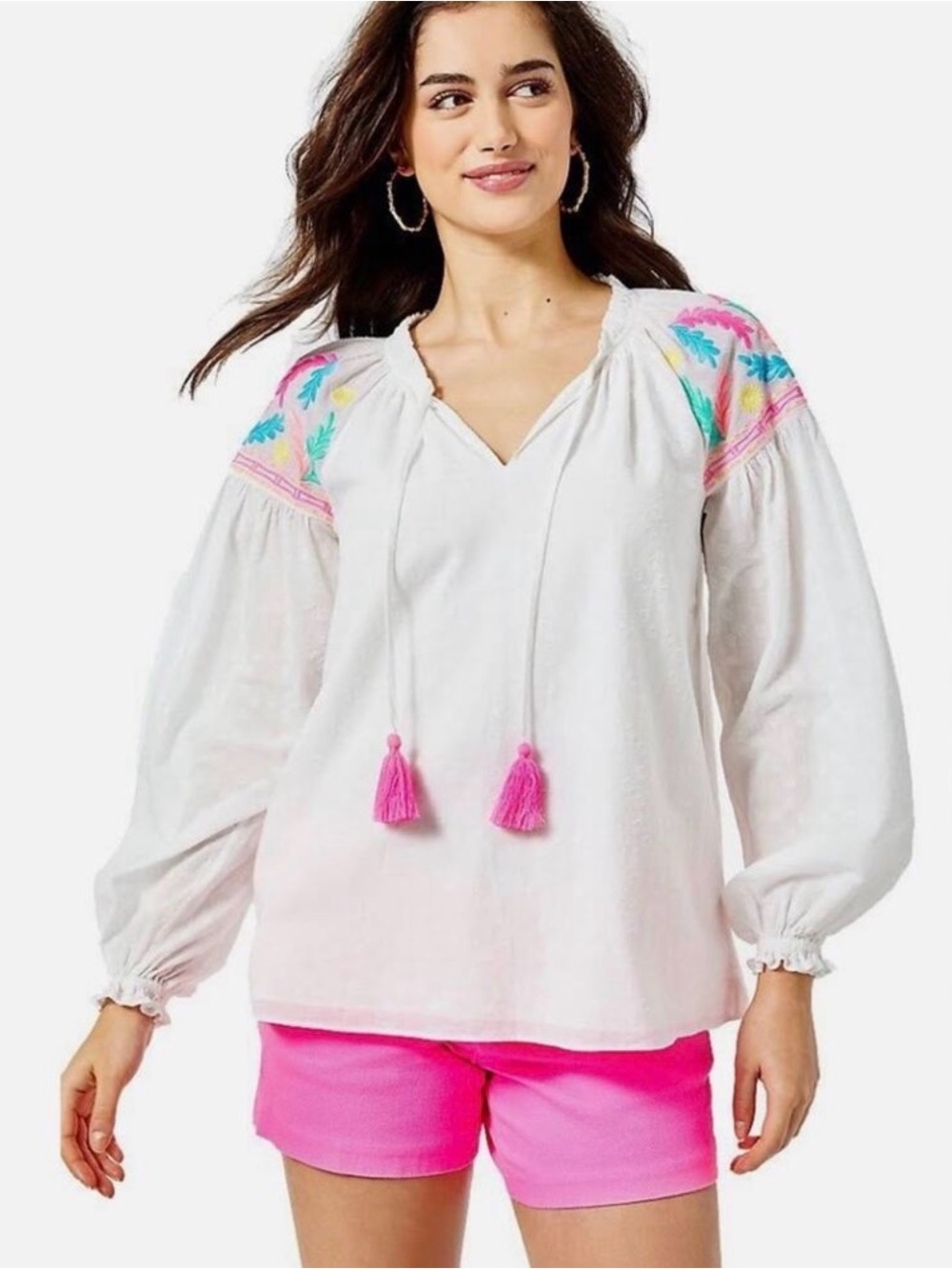 Lilly Pulitzer Florentina White Embroidered Peasant Top